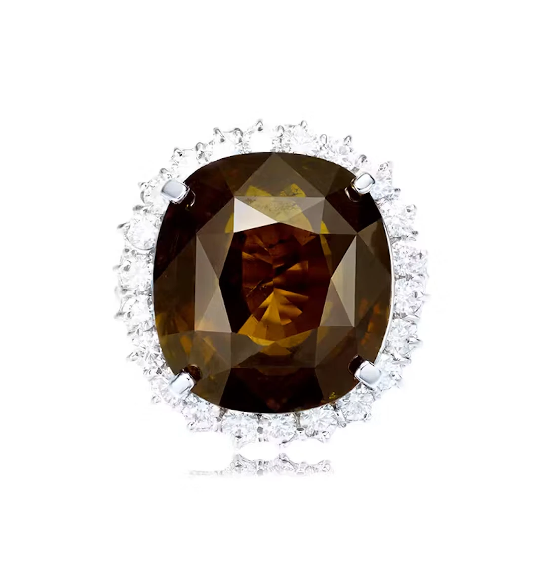 56.83 CARAT COLOR CHANGE ALEXANDRITE CHRYSOBERYL AND DIAMOND RING