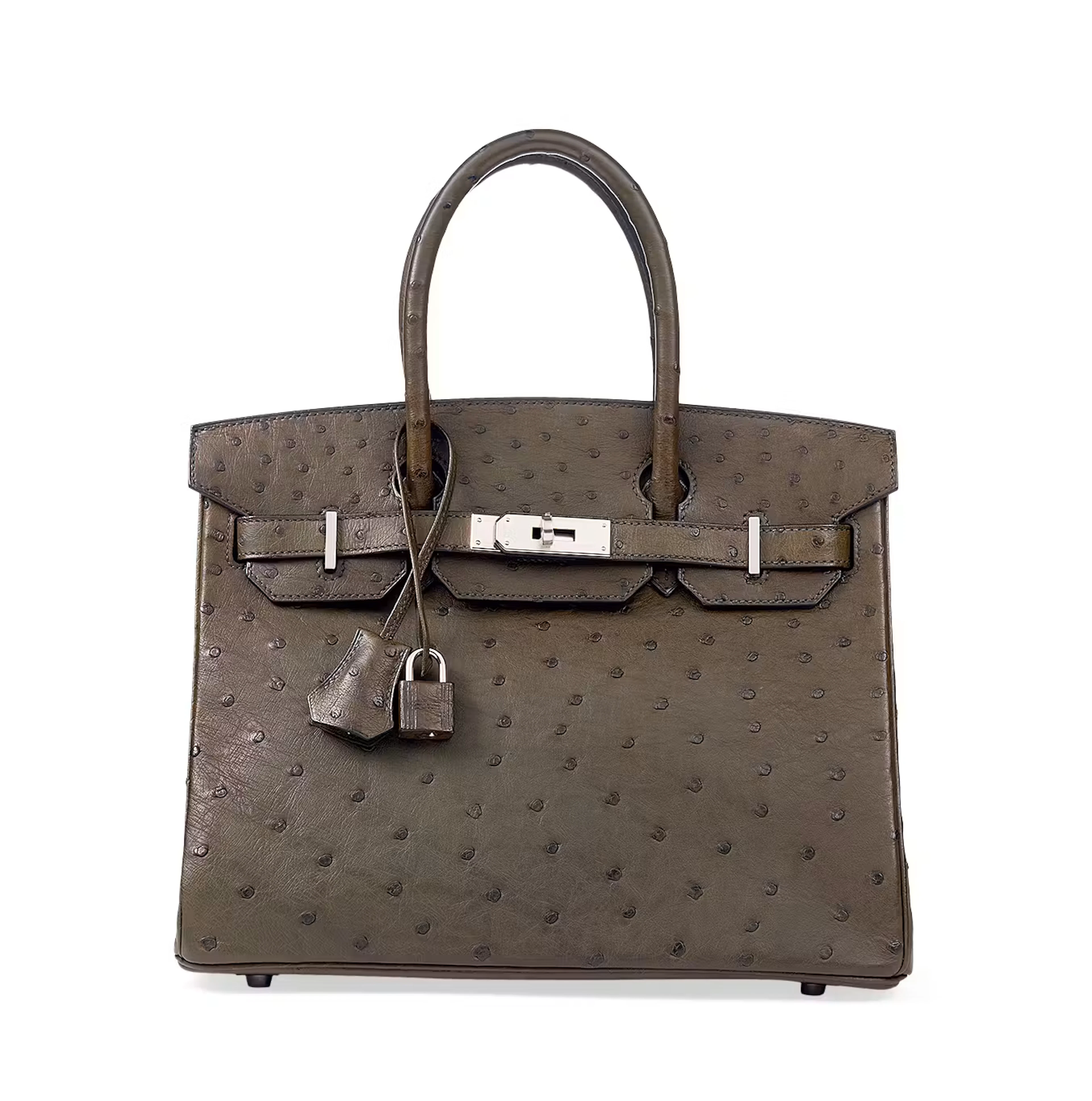 AN OLIVE OSTRICH BIRKIN 30 WITH PALLADIUM HARDWARE, 2013, BY HERMÈS