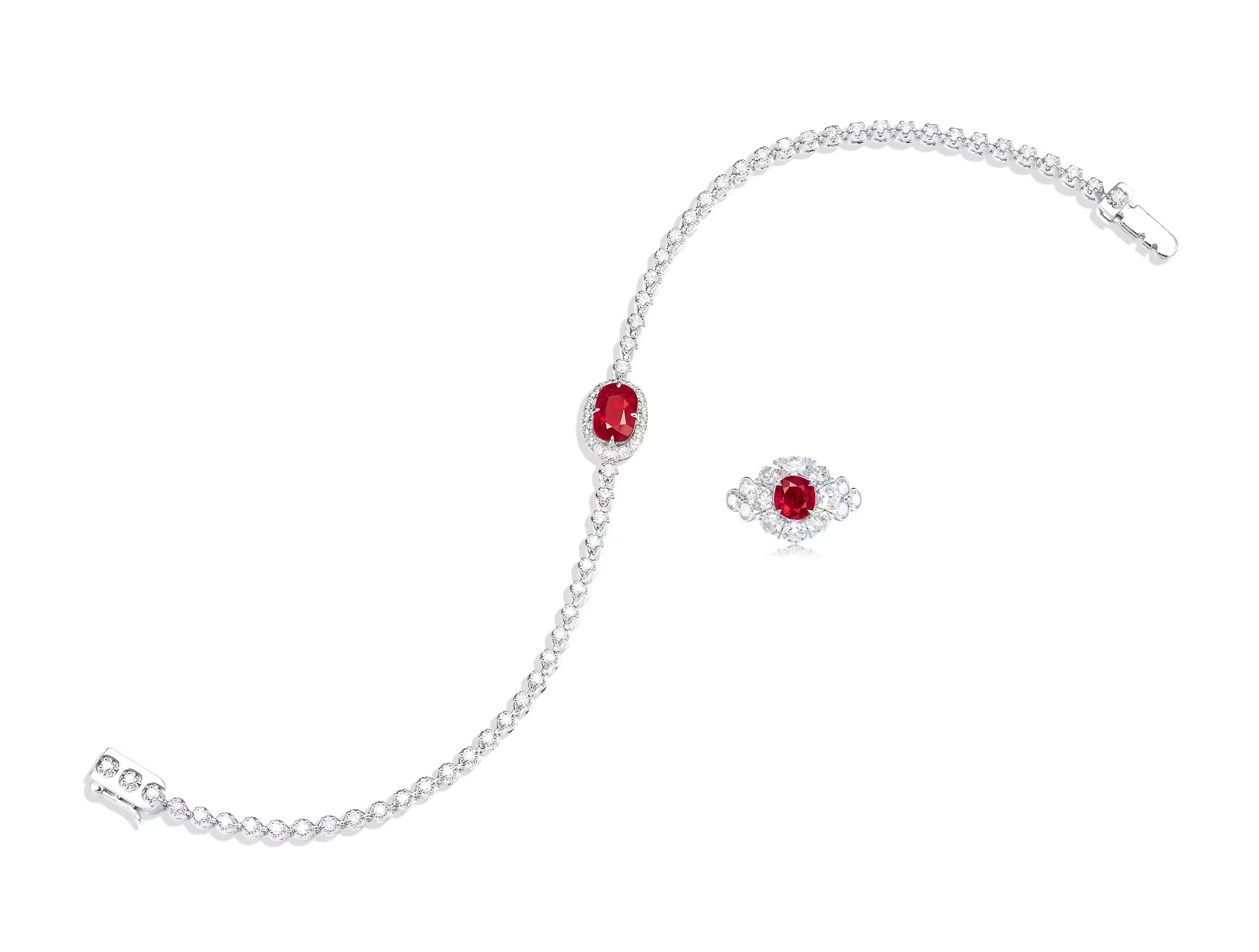 TOTAL OF 2.00 CARAT BURMESE 'PIGEON'S BLOOD' RUBY AND DIAMOND BRACELET AND RING