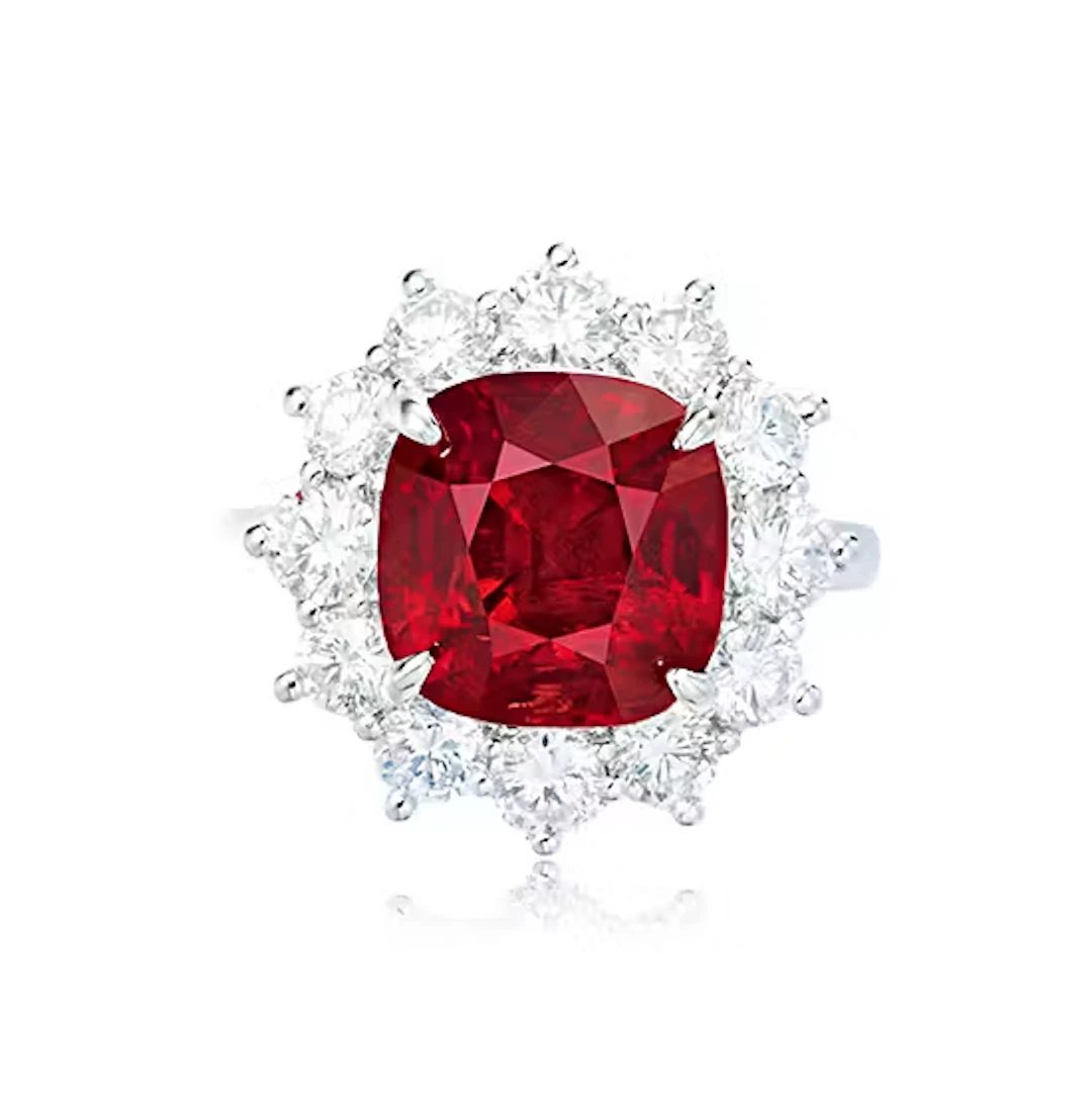 6.57 CARAT BURMESE SPINEL AND DIAMOND RING