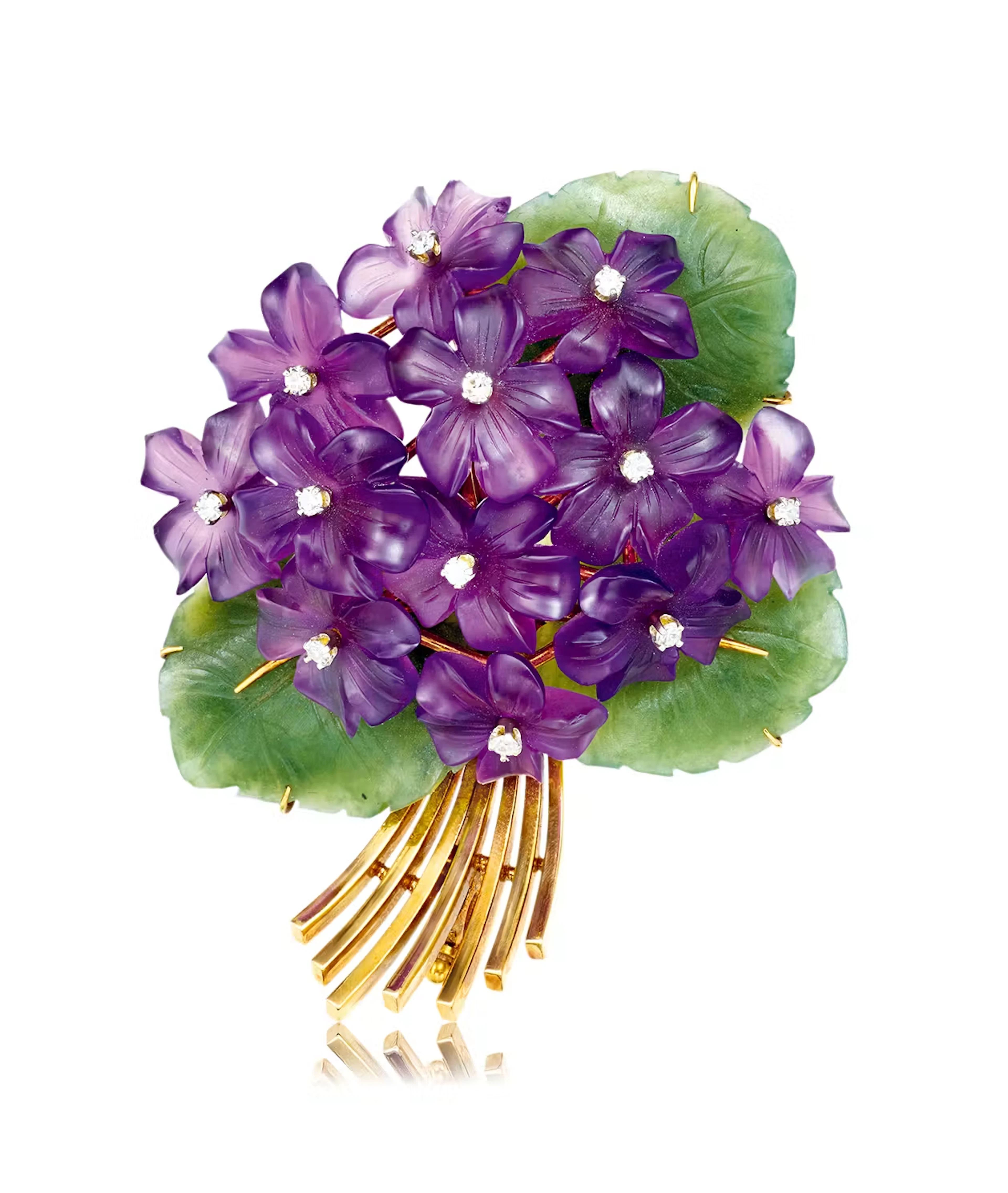 AMETHYST, NEPHRITE AND DIAMOND 'BOUQUET' BROOCH