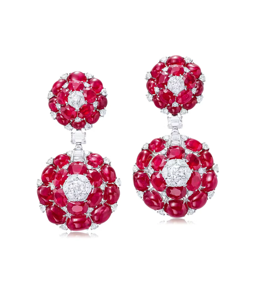 TOTAL OF 55.70 CARAT BURMESE RUBY AND DIAMOND EARRINGS