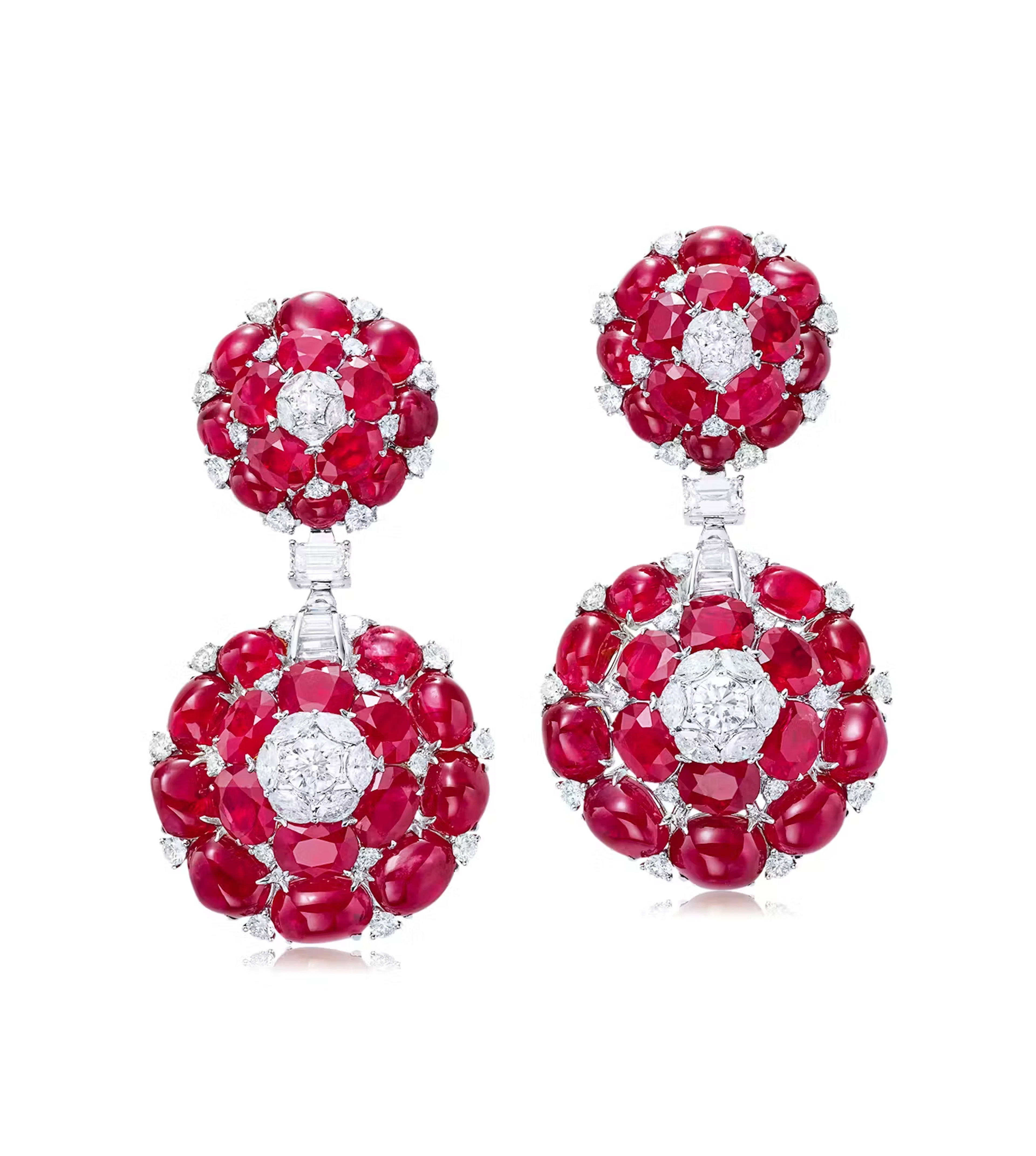 TOTAL OF 55.70 CARAT BURMESE RUBY AND DIAMOND EARRINGS