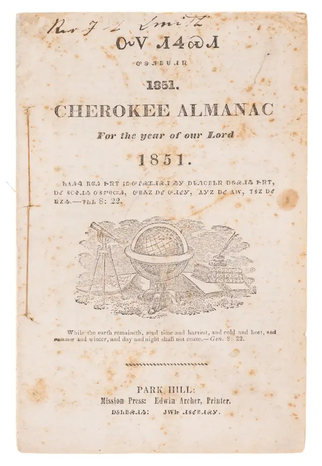 America.- Worcester (Samuel A.) Cherokee Almanac for 1851, Park Hill