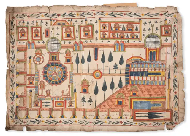 Jerusalem.- [Islamic map of the Al-Aqsa Mosque compound depicting