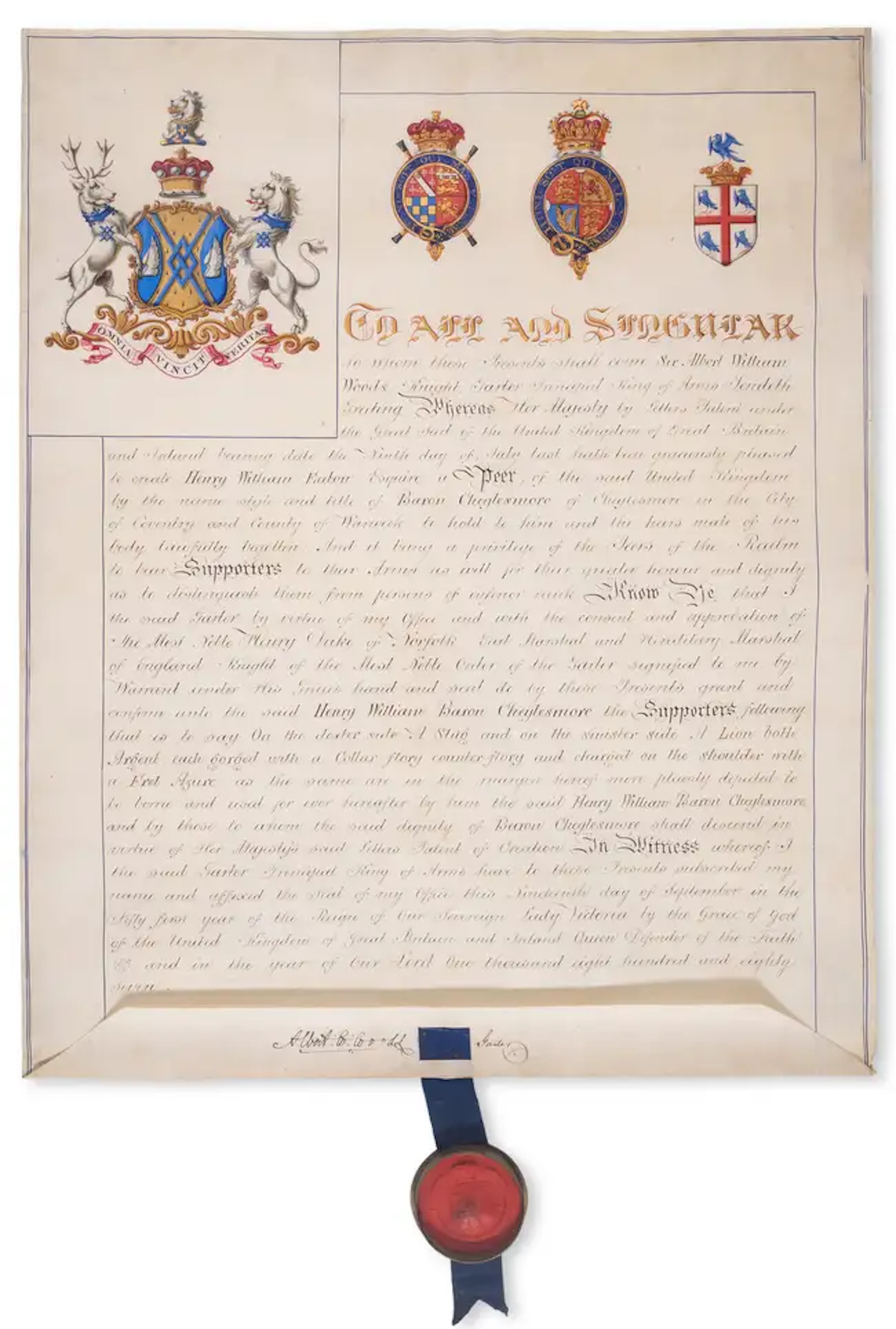 Heraldry.- Woods (Sir Albert William Woods) Grant of a peerage and