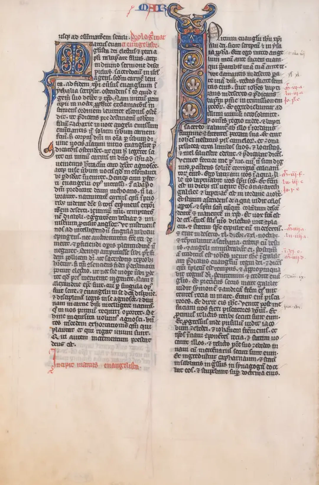Leaf from a large University Bible, with pastiche initial from same