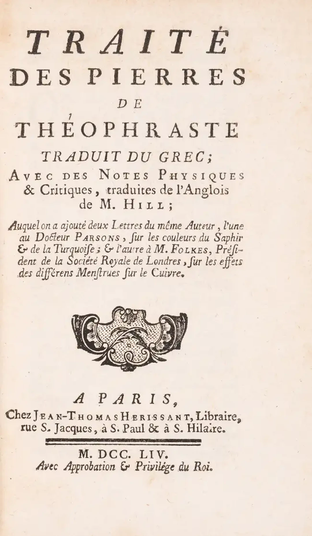 Mineralogy & Gemology.- Theophrastus. Traité des Pierres de Théophraste