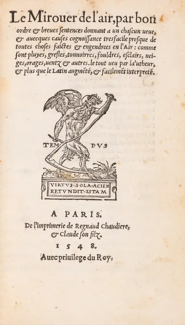 Meteorology.- Mizauld (Antoine) Le mirouer de l'air, rare second edition