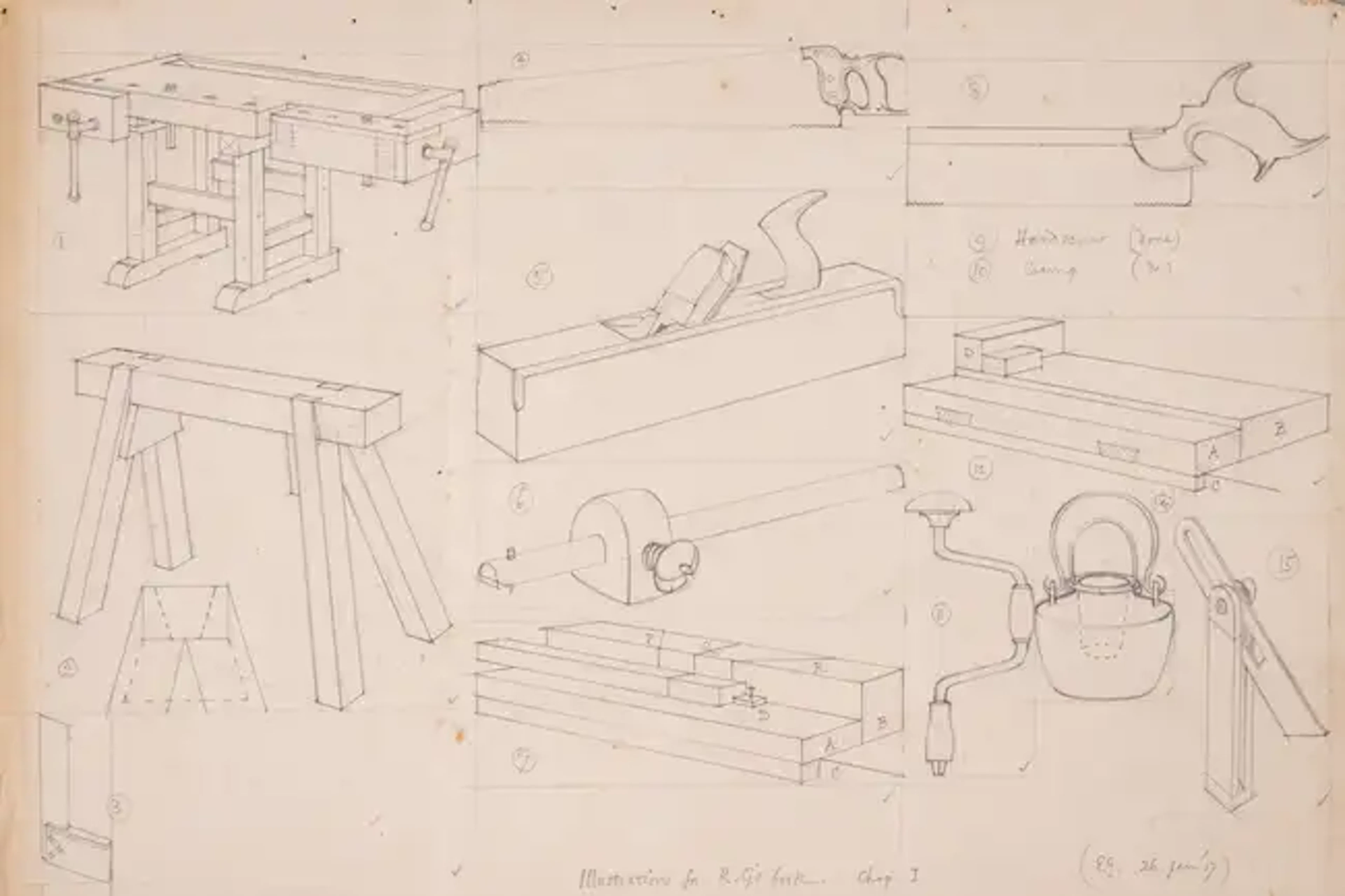 Gill (Eric) Fifteen original pencil drawings, for Romney Green's 'Woodwork