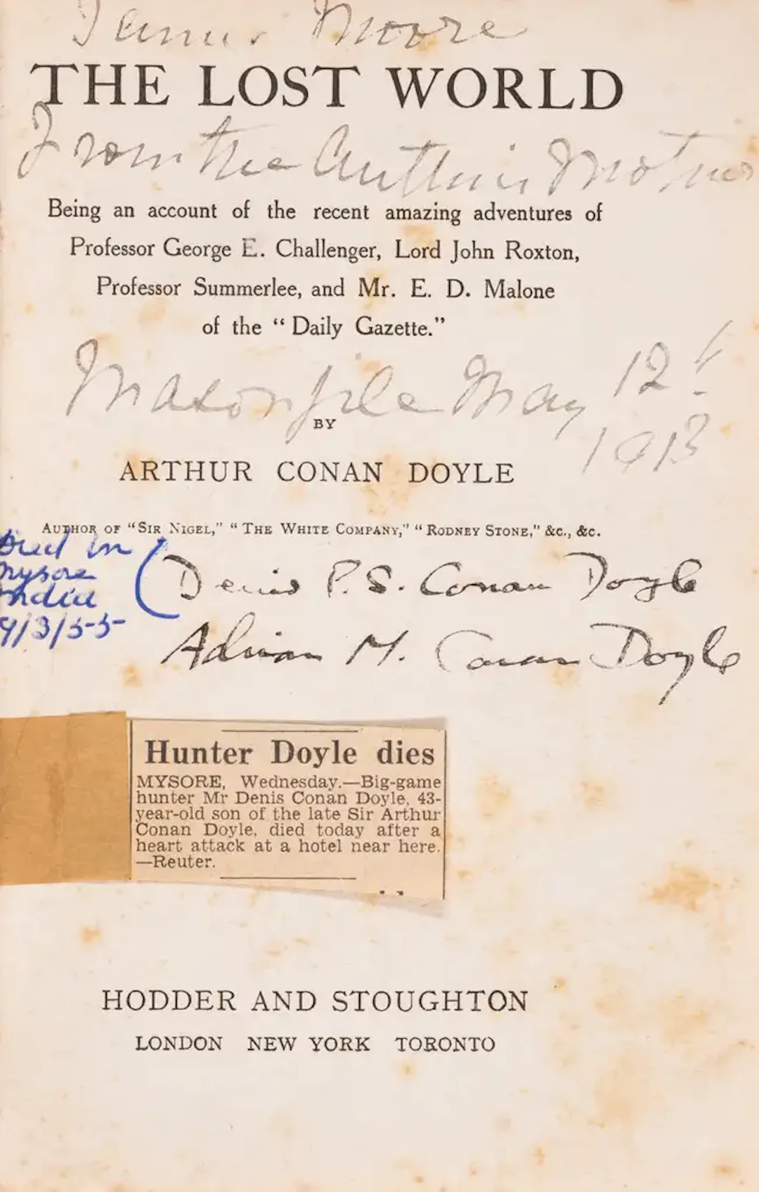 Doyle (Sir Arthur Conan) The Lost World, first edition, signed by