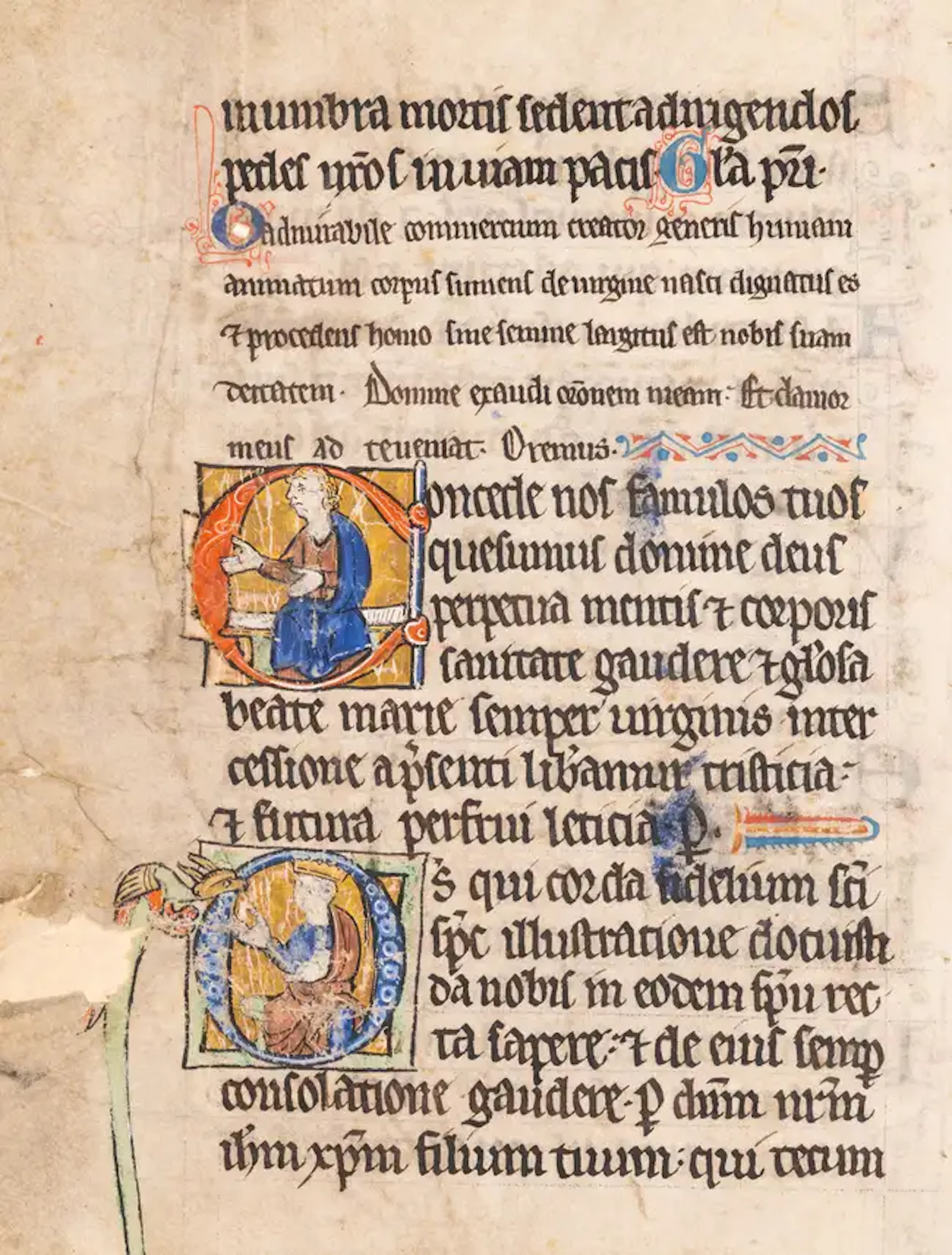 Leaf from a well-known Psalter-Hours, with David as a crowned king