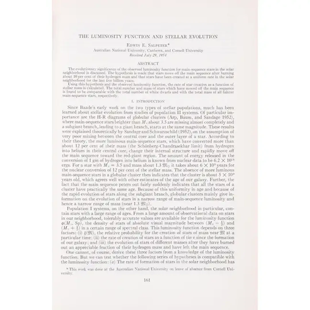 Astrophysics.- Salpeter (Edwin E.) "The Luminosity Function and Stellar
