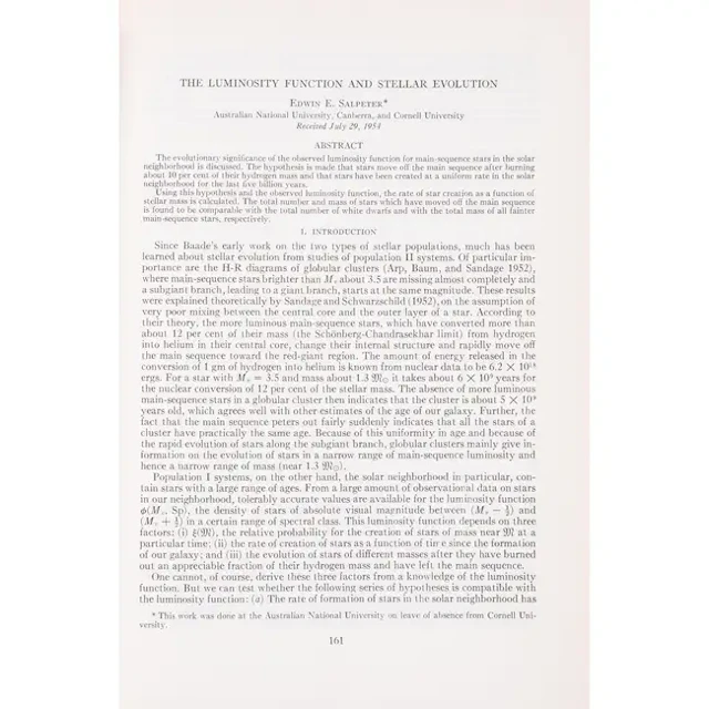 Astrophysics.- Salpeter (Edwin E.) "The Luminosity Function and Stellar