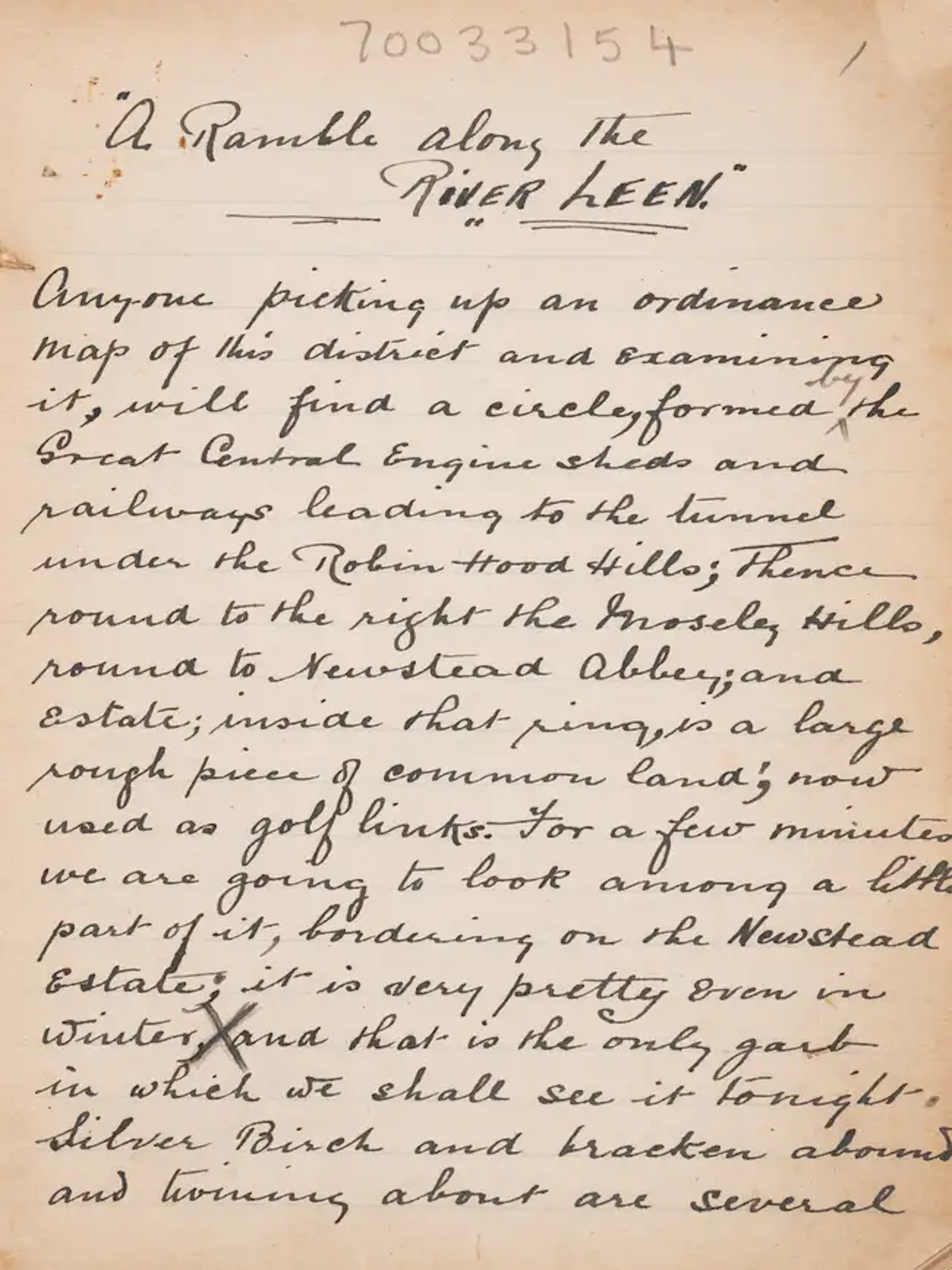 Nottinghamshire.- A Ramble along the River Leen, manuscript, original