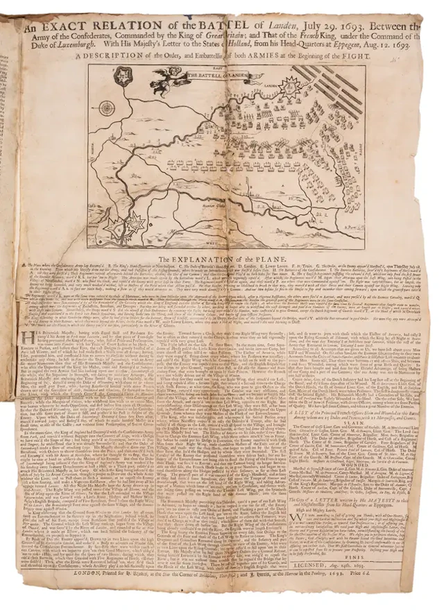 Broadside.- Exact Relation of the Battel of Landen, July 29. 1693.