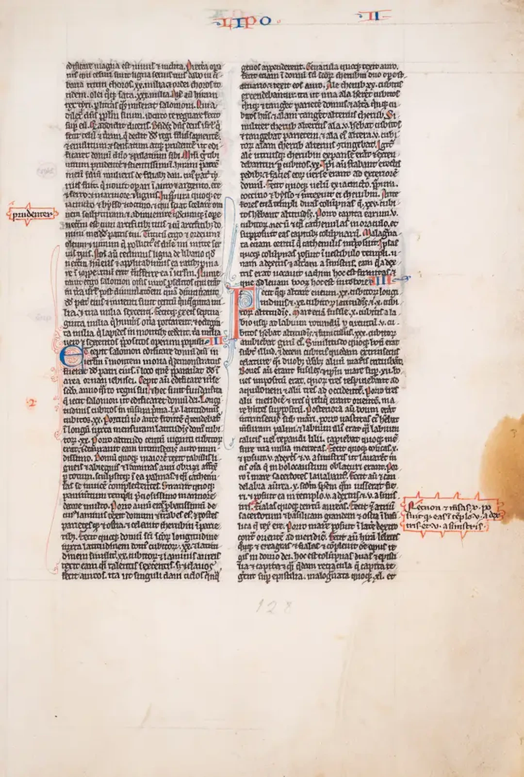 Two leaves from the ‘Chudleigh Bible’, in Latin, illuminated manuscript