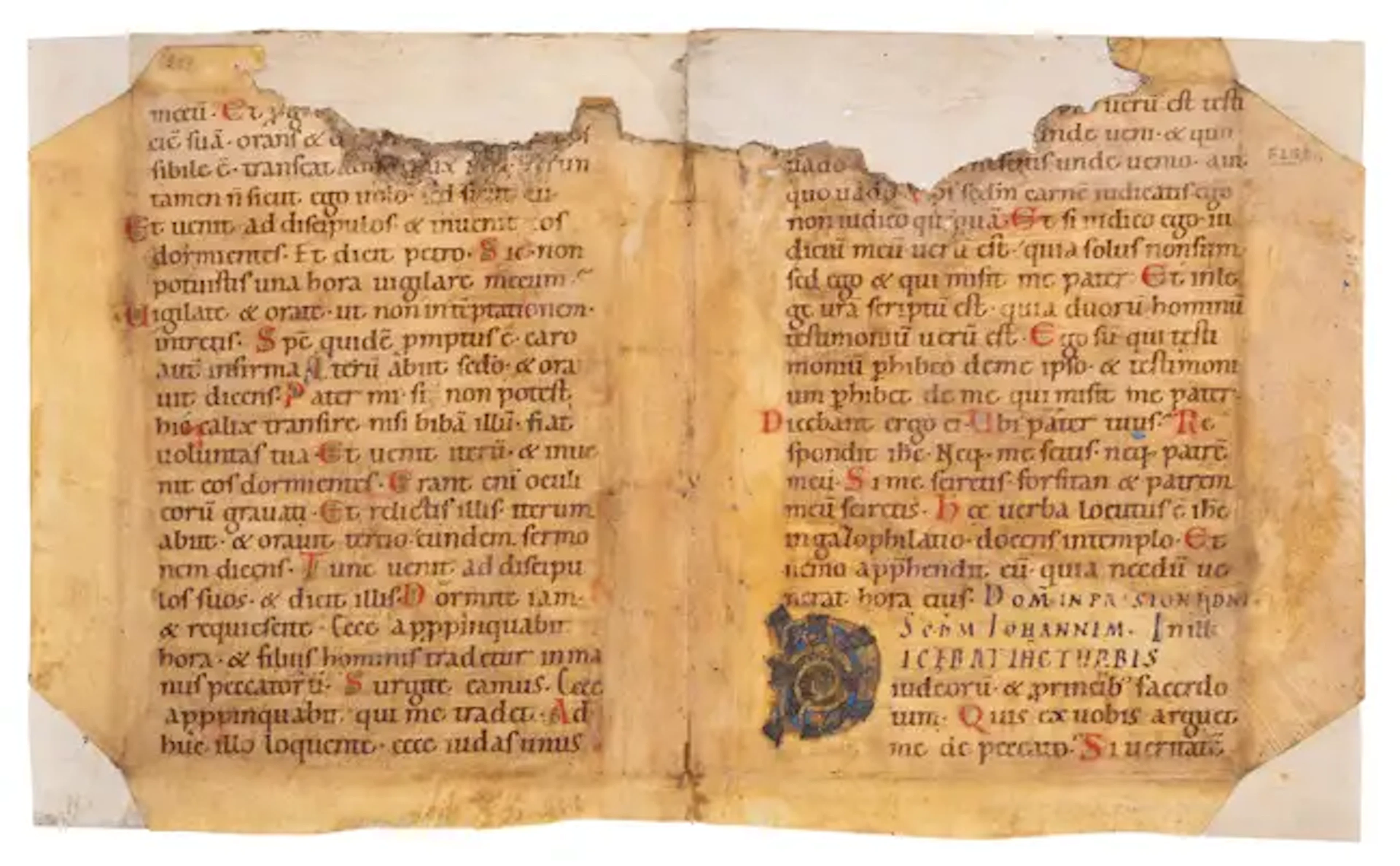 Bifolium from a large Ottonian Gospel Lectionary, with a finely illuminated