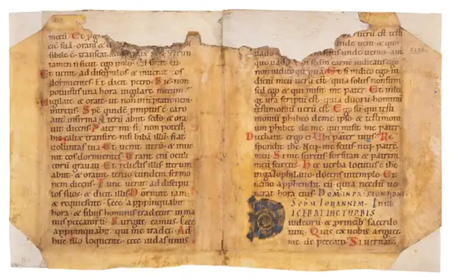Bifolium from a large Ottonian Gospel Lectionary, with a finely illuminated