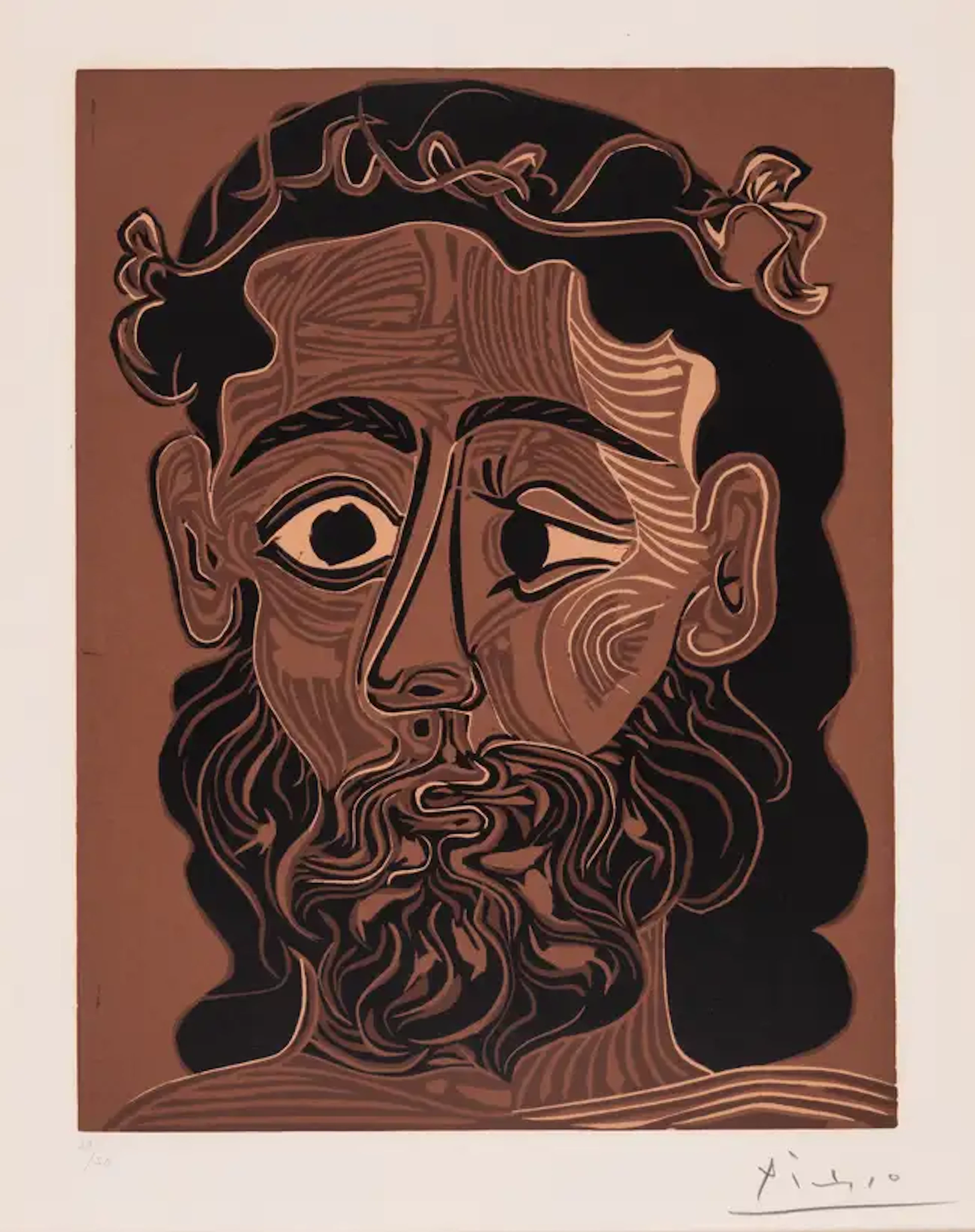 Pablo Picasso (1881-1973) Homme Barbu Couronné De Feuilles De Vigne