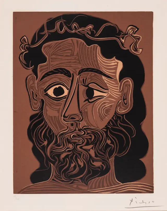 Pablo Picasso (1881-1973) Homme Barbu Couronné De Feuilles De Vigne