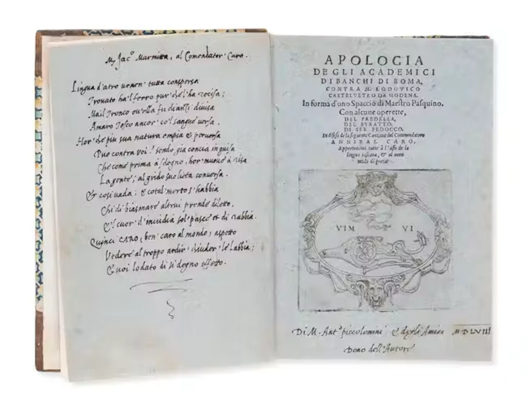 Caro (Annibale) Apologia de gli Academici di Banchi di Roma, first
