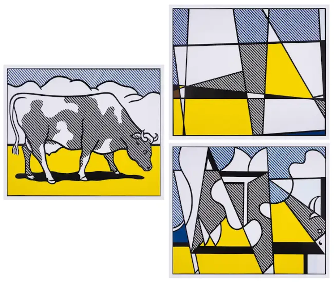 Roy Lichtenstein (1923-1997) Cow Triptych (Cow Going Abstract) (Döring