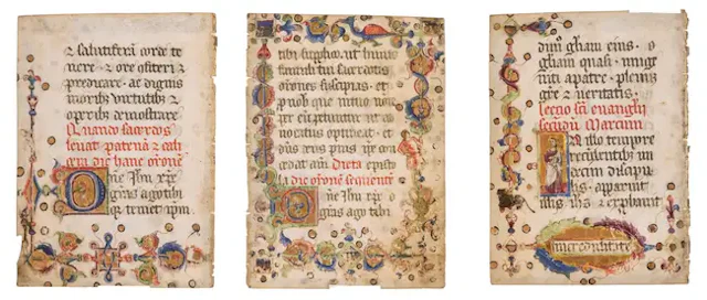 Three leaves from an exceptionally early Italian Book of Hours, one
