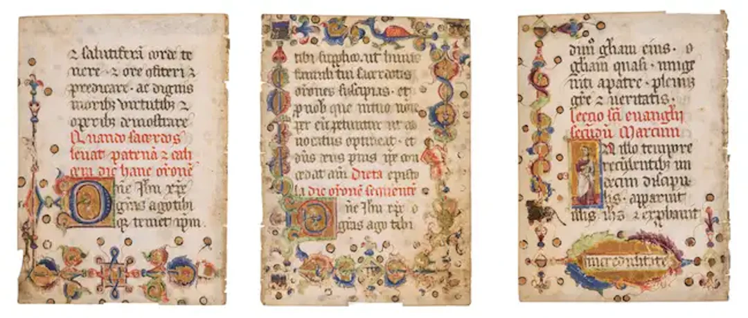 Three leaves from an exceptionally early Italian Book of Hours, one