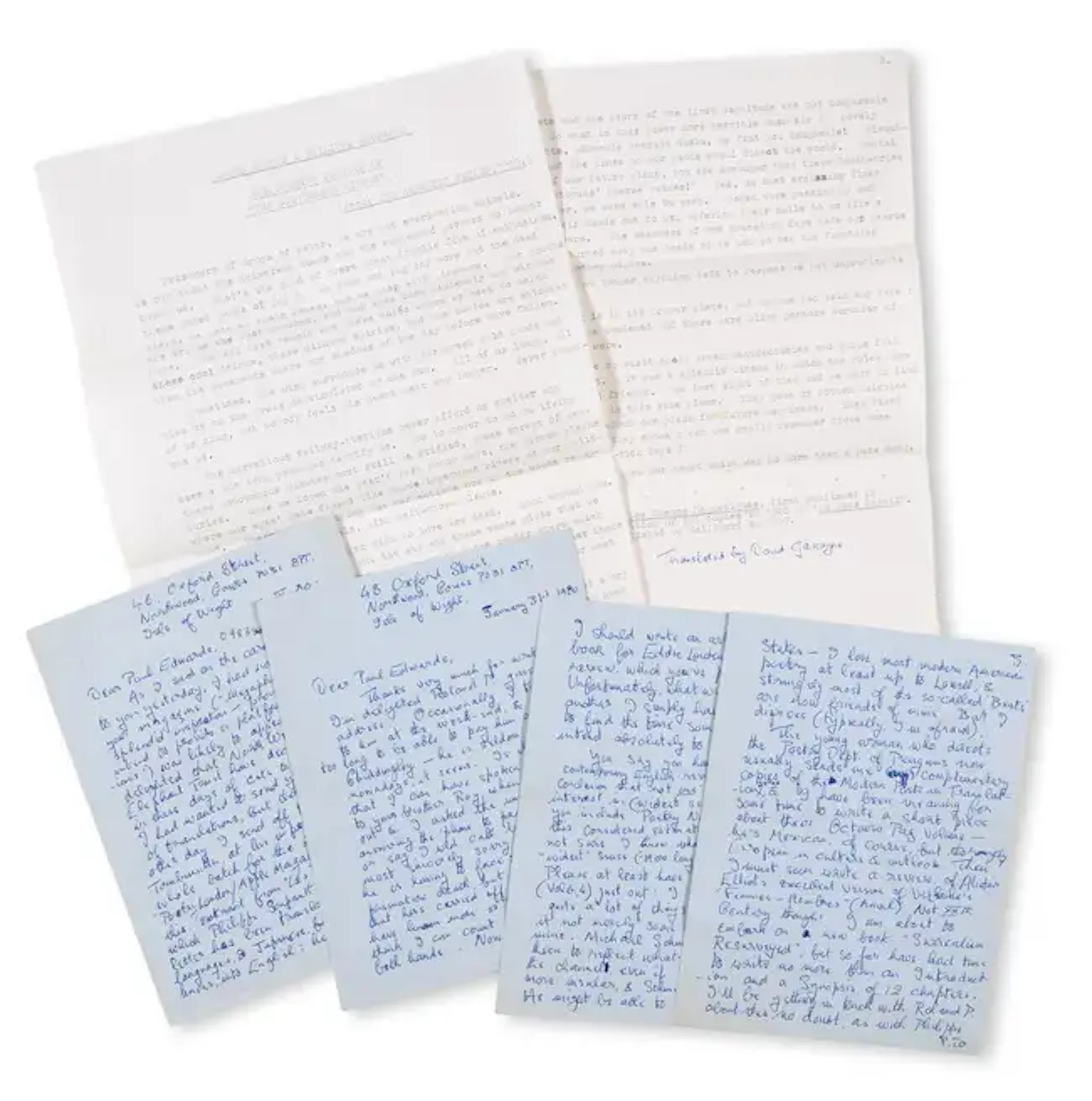 Gascoyne (David) 2 Autograph Letters signed from Gascoyne to the poet