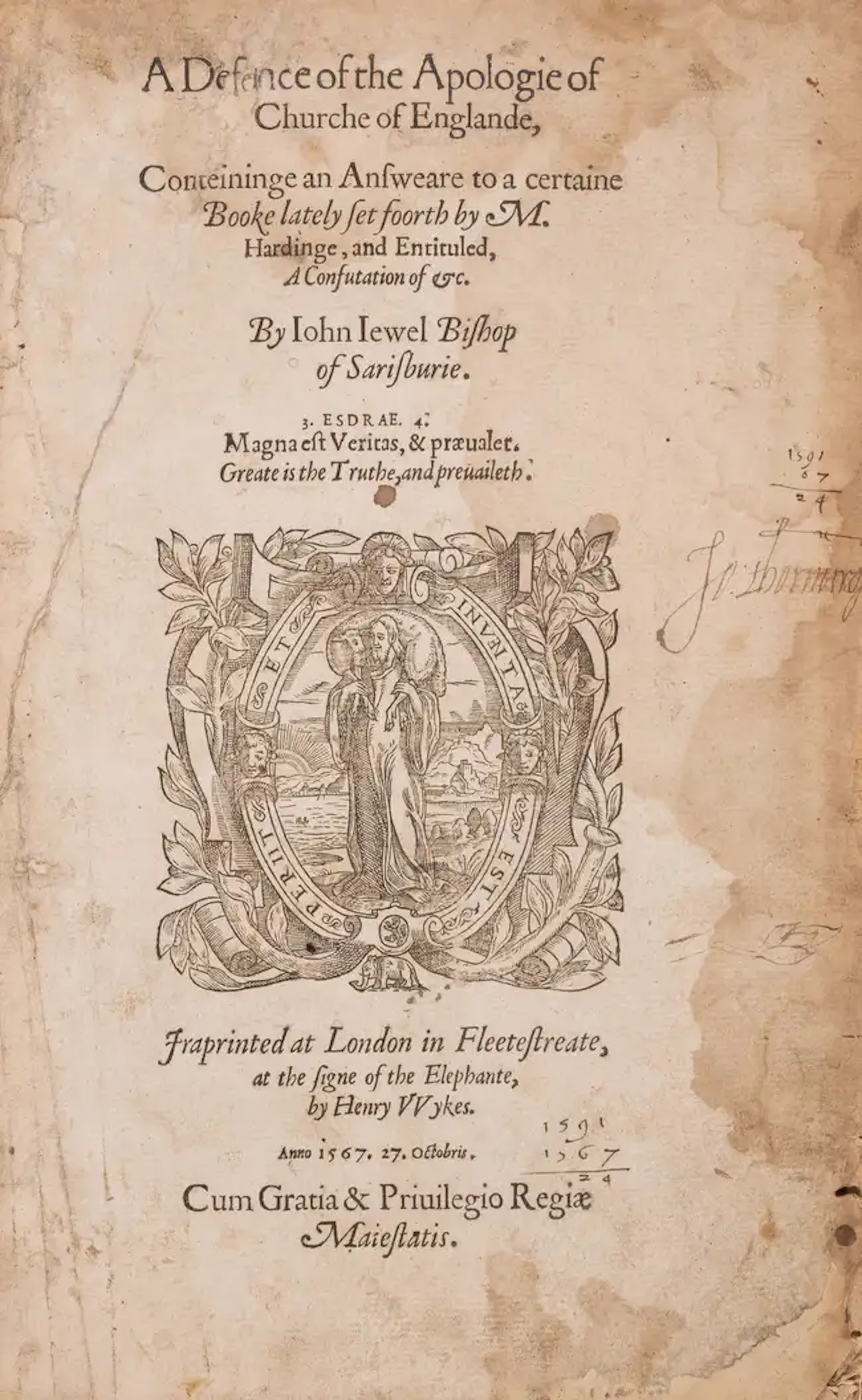 Jewel (John) A Defence of the Apologie of the Churche of Englande