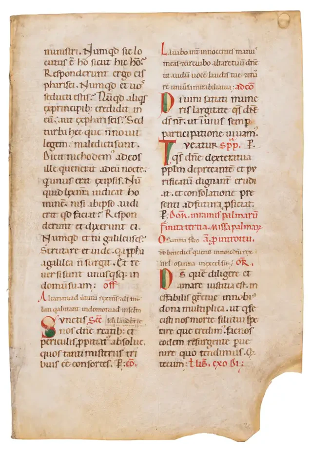 Bifolium from a large Romanesque Missal with cantillation marks most