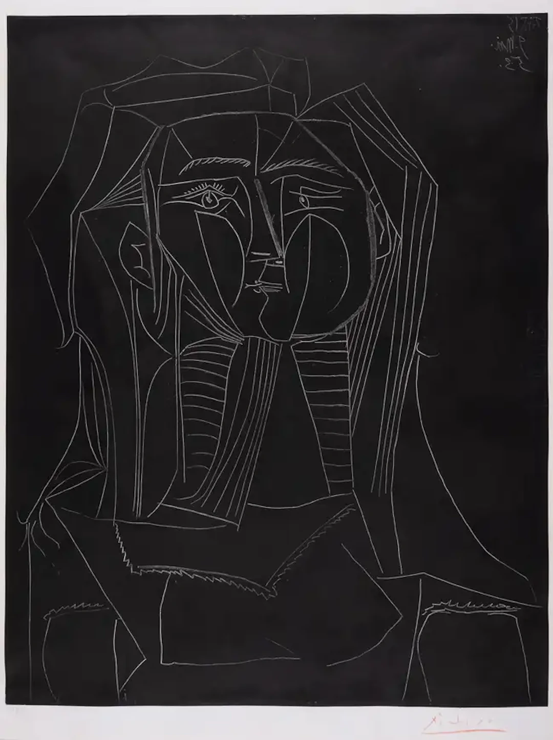 Pablo Picasso (1881-1973) Tête sur Fond Noir (Bloch 742; Mourlot 241)