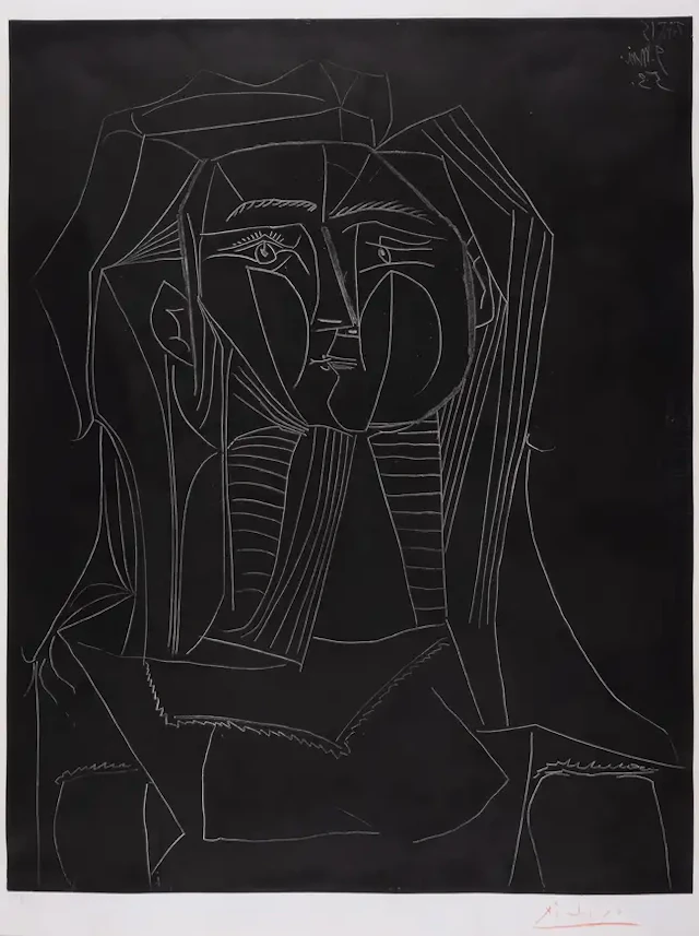 Pablo Picasso (1881-1973) Tête sur Fond Noir (Bloch 742; Mourlot 241)