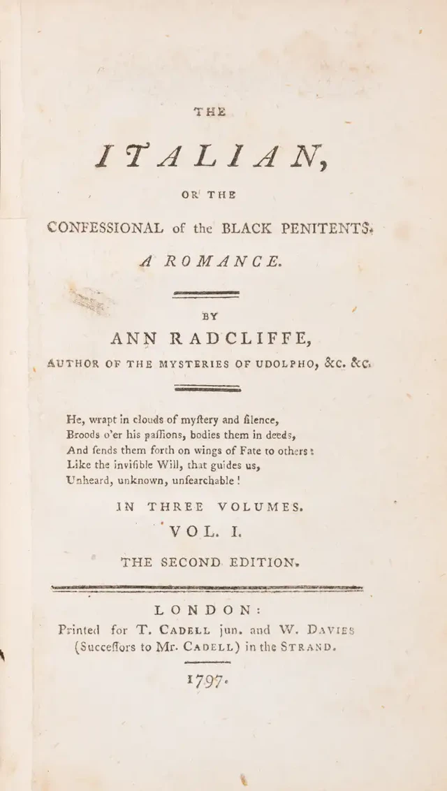 Radcliffe (Ann) The Italian, or the Confessional of the Black Penitents.