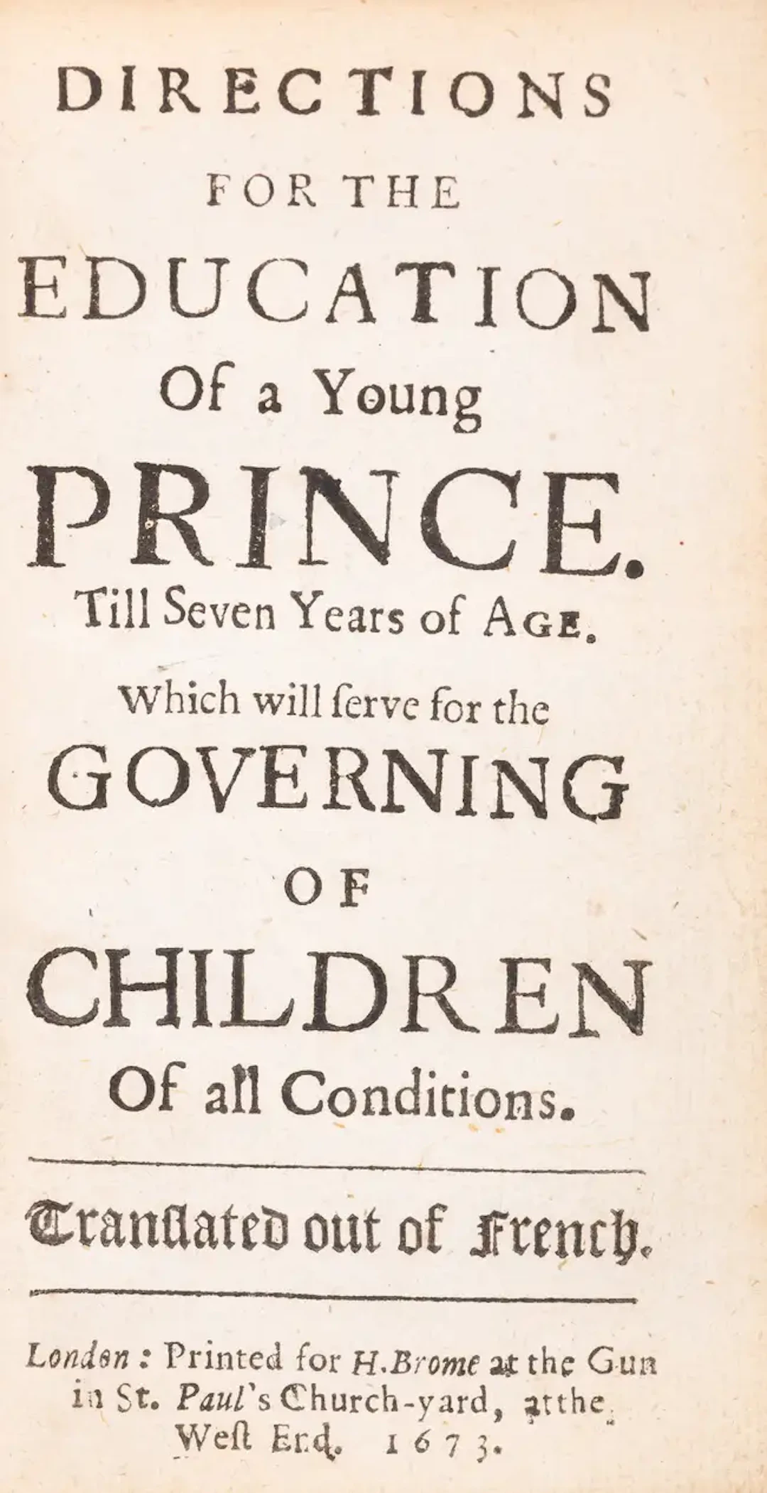 Moulin (Peter du) Directions for the Education of a Young Prince.