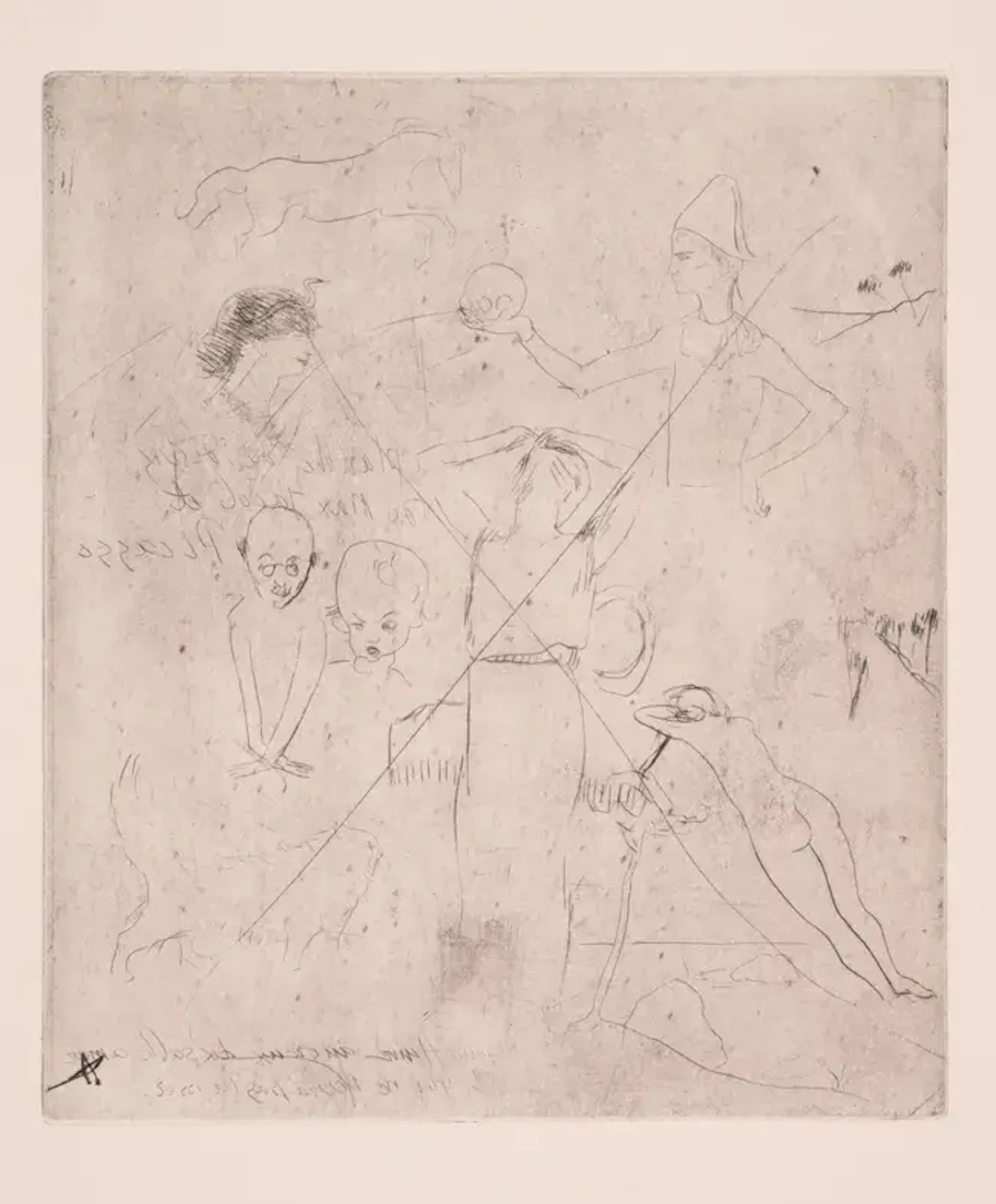 Pablo Picasso (1881-1973) Planche de Dessins de Max Jacob et Picasso