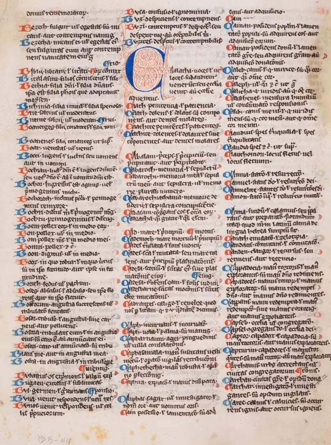 Leaf from the Interpretation of the Hebrew Names from a large medieval