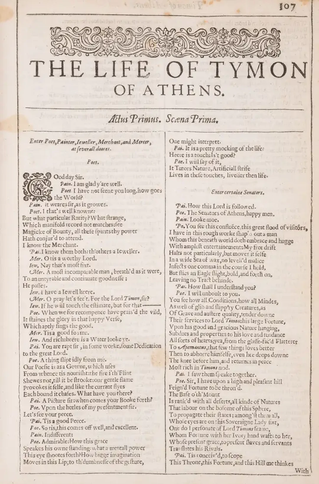 Shakespeare (William) The Life of Tymon of Athens, extracted from