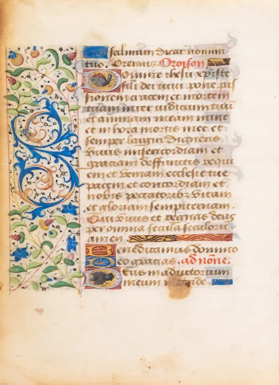 Four leaves from Books of Hours, in Latin or French, illuminated manuscripts