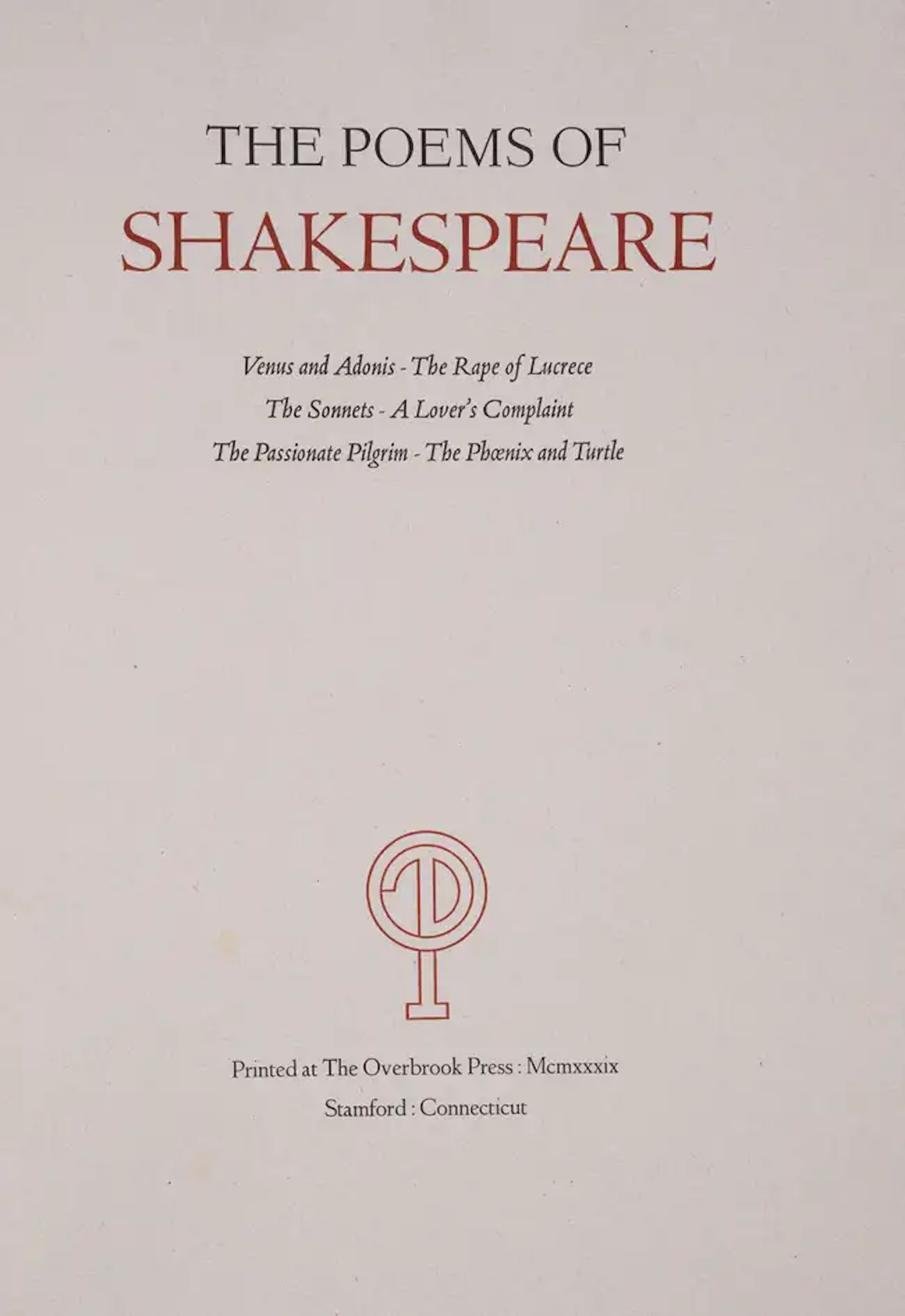 Shakespeare (William) The Poems of William Shakespeare, one of 150