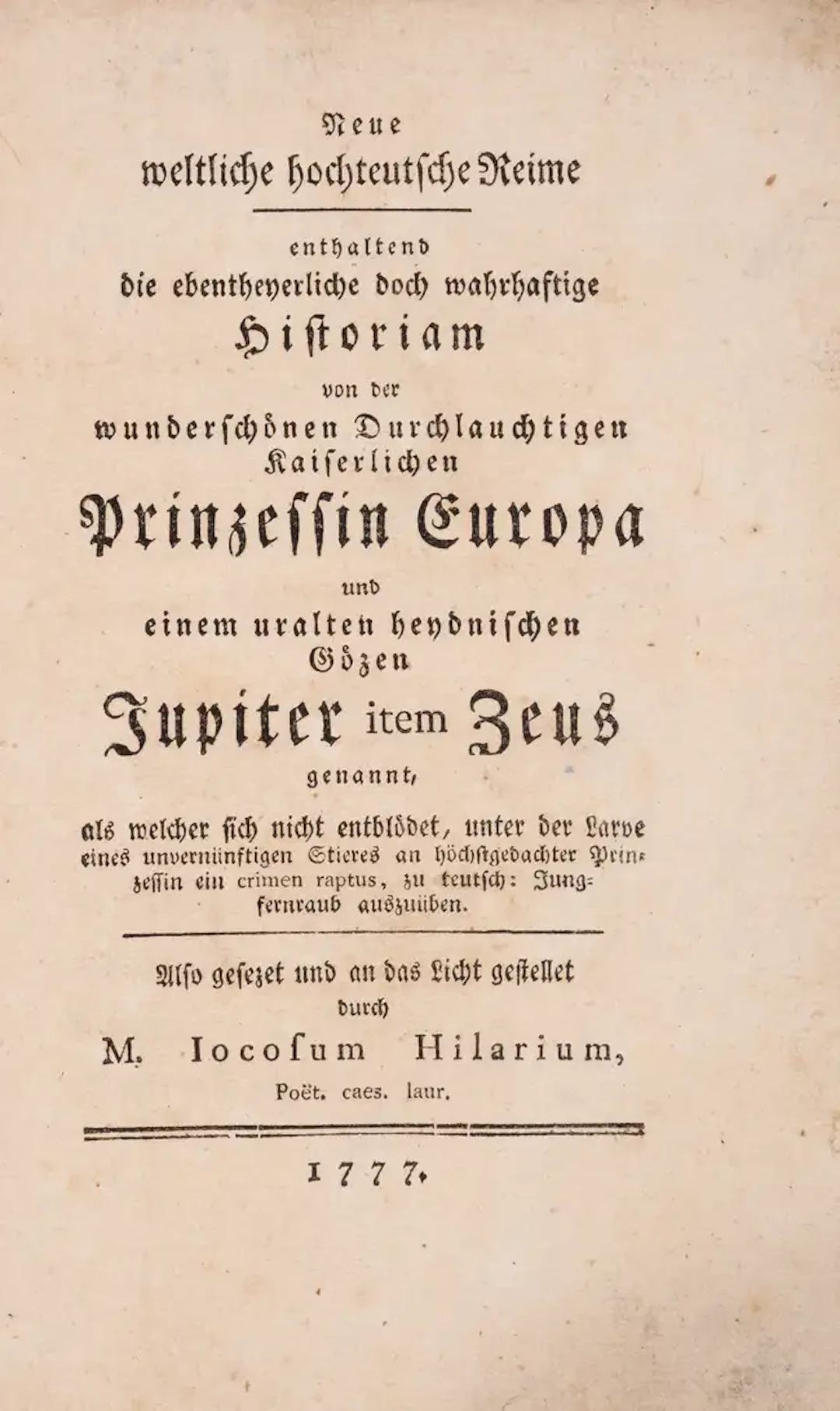 Social satire.- [Bürger (Gottfried August)], "M. Iocosum Hilarium".