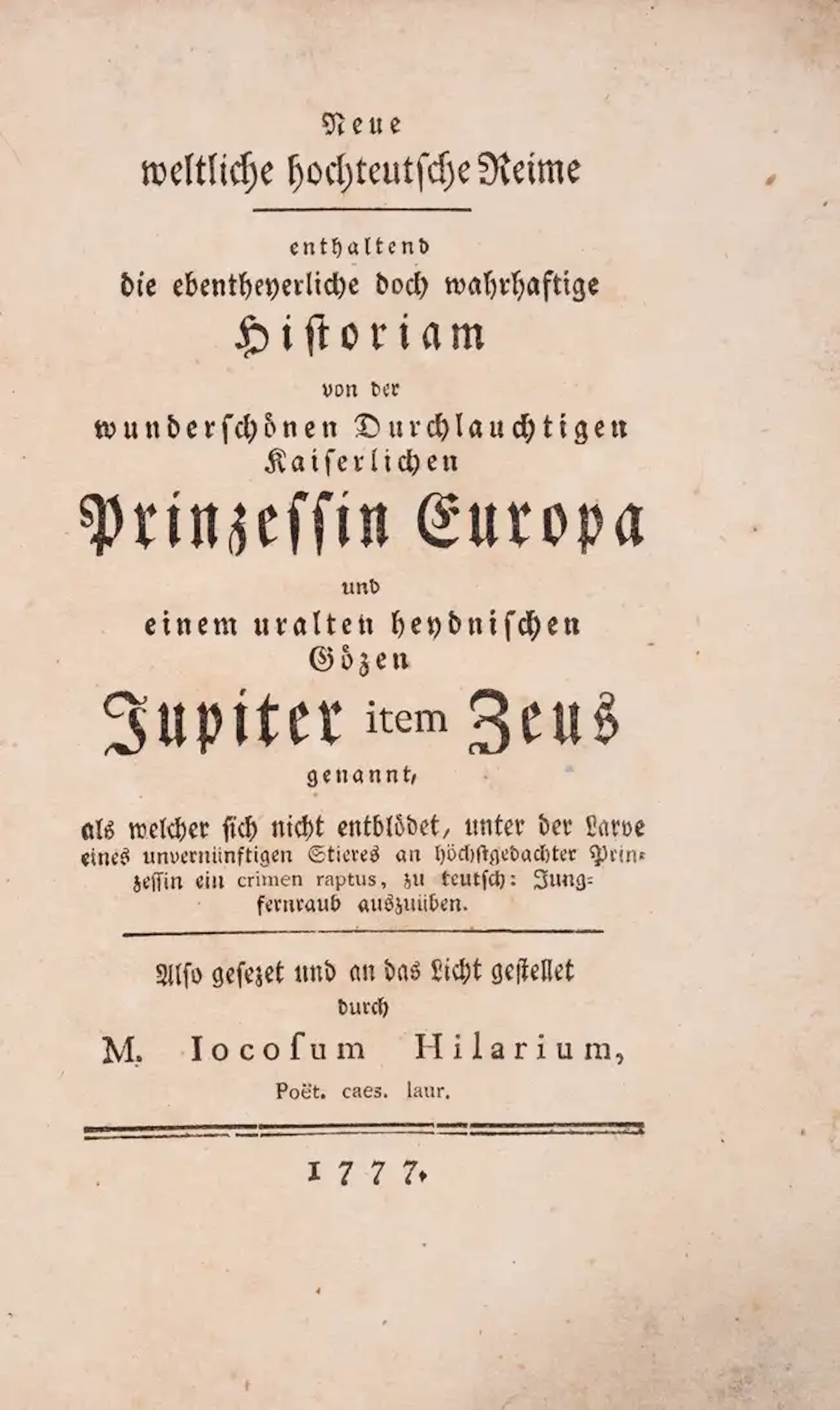 Social satire.- [Bürger (Gottfried August)], "M. Iocosum Hilarium".