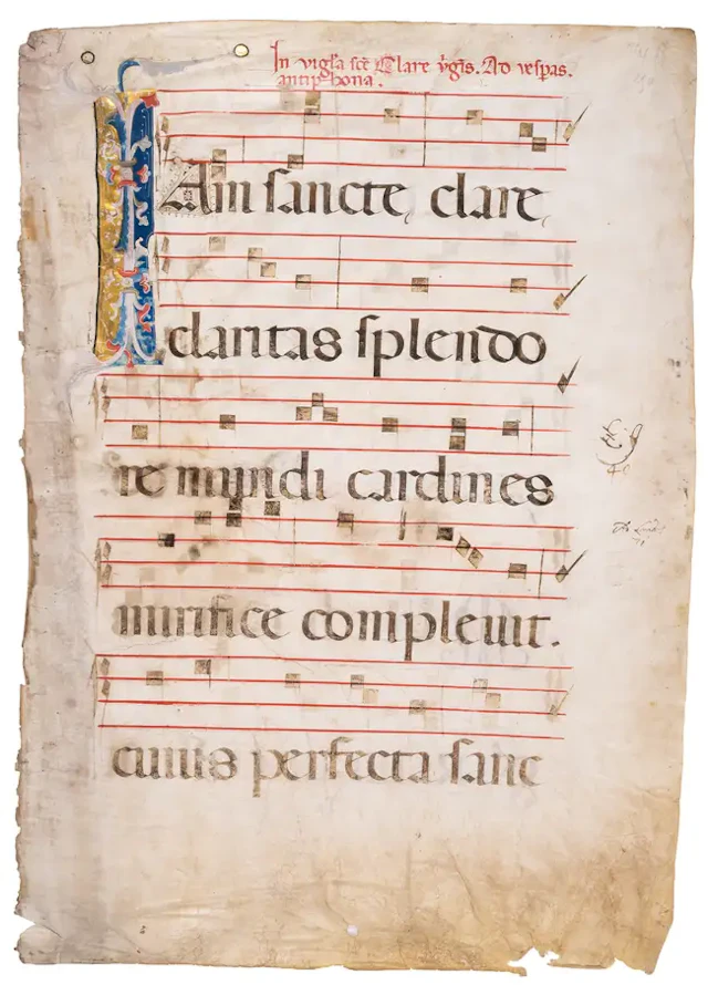 Leaf from a very large Antiphoner, with large illuminated initial