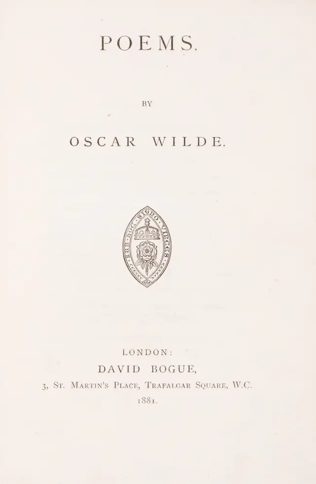 Wilde (Oscar) Poems, first edition [one of 250 copies], David Bogue, 1881.