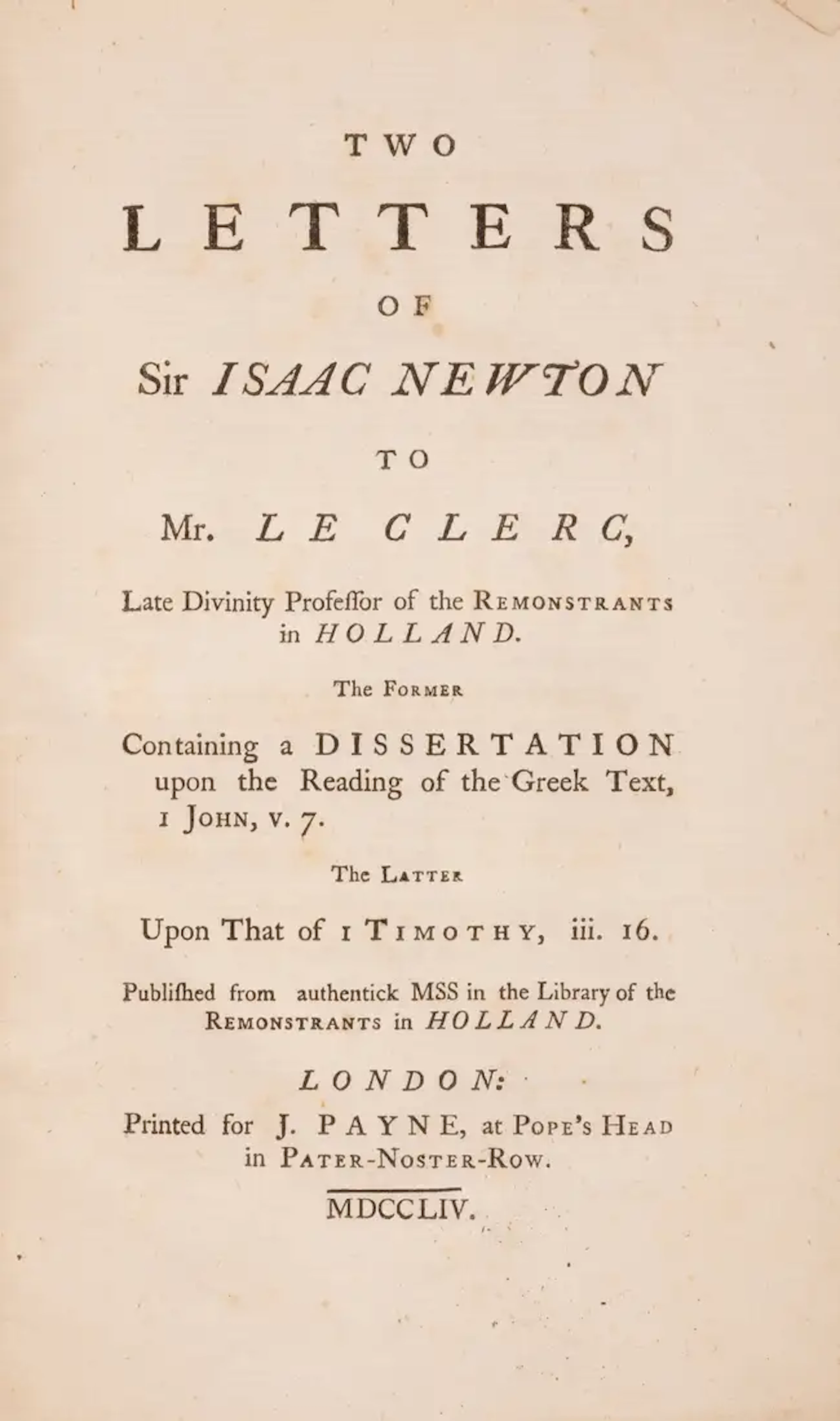 Honeyman copy.- Newton (Sir Isaac) Two letters of Sir Isaac Newton
