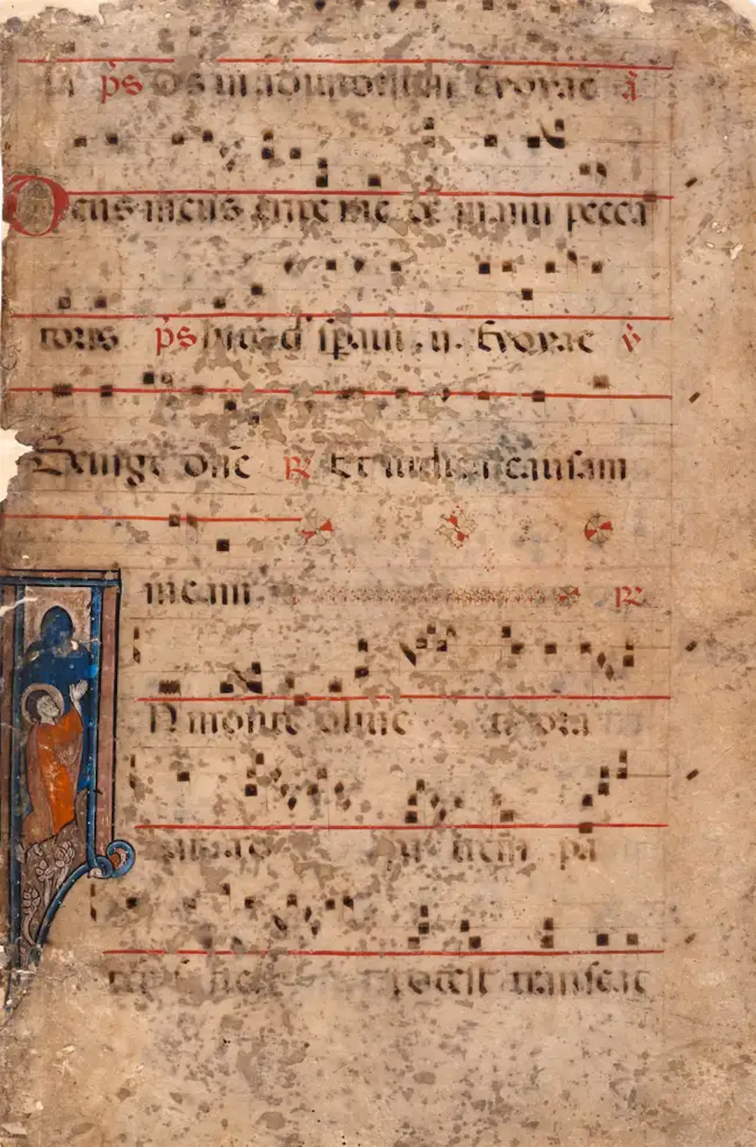 Christ in Gethsemane, in a large initial, on a leaf from a Choirbook