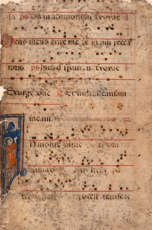 Christ in Gethsemane, in a large initial, on a leaf from a Choirbook
