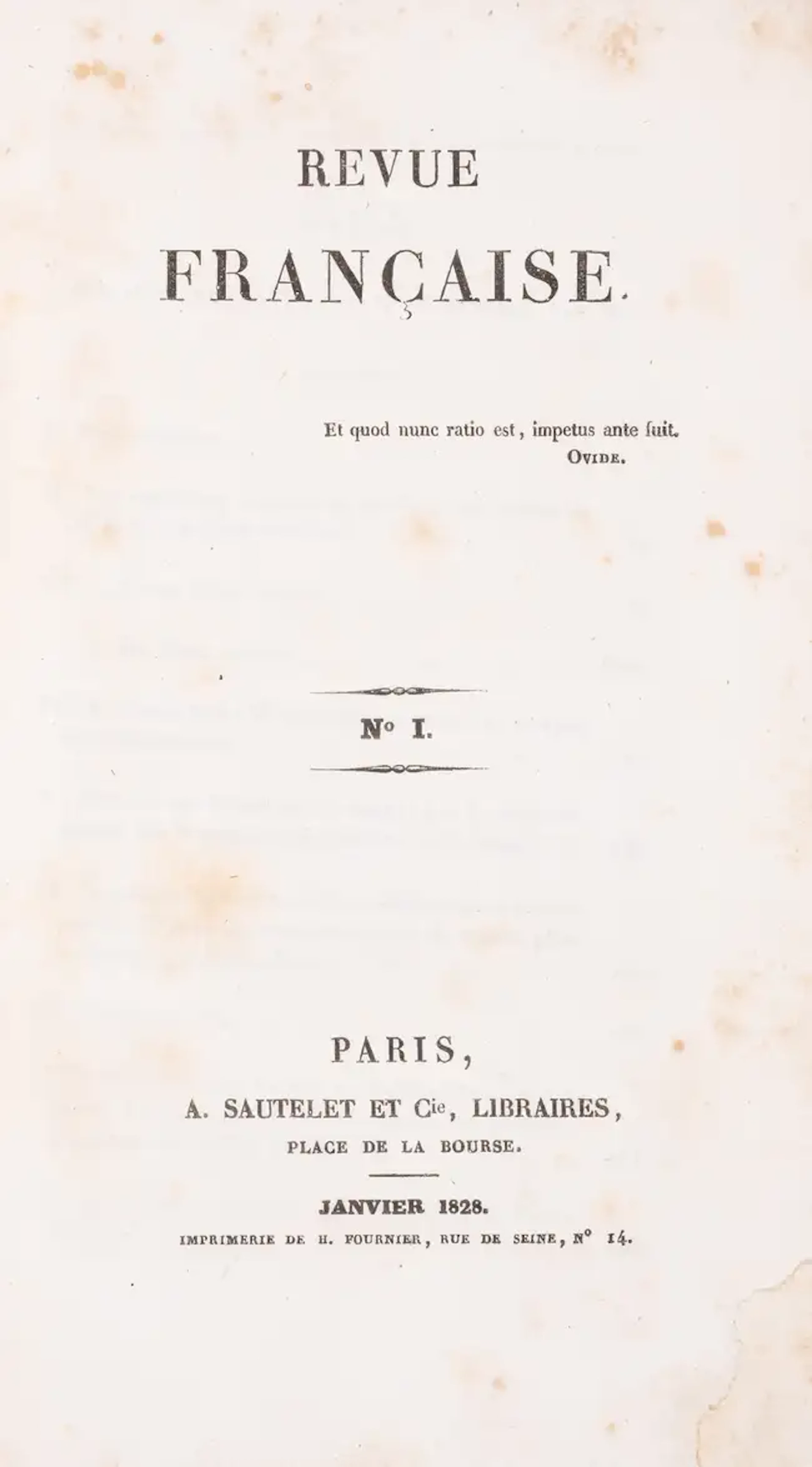 Revue Française, 16 vol. in 8, Paris, A. Sautelet, 1828-30.