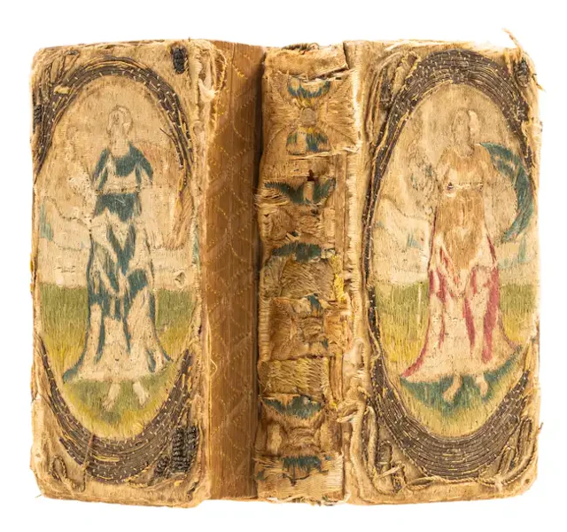 Embroidered dos-à-dos binding.- Psalter (The)..., 1616 bound with